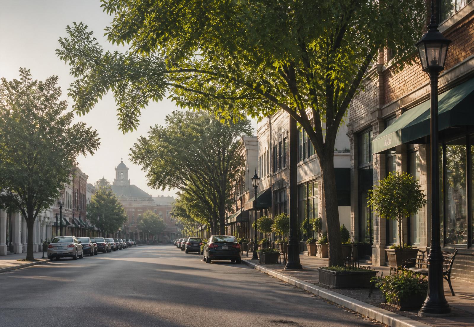 Tree-lined main street in Central New Jersey